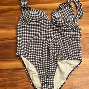 J crew one piece bathing suit - navy blue and white gingham